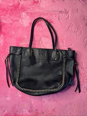 Coach Soft Pebbled Leather Whipstitch Tote Black Gold Horse & Carriage — Rare